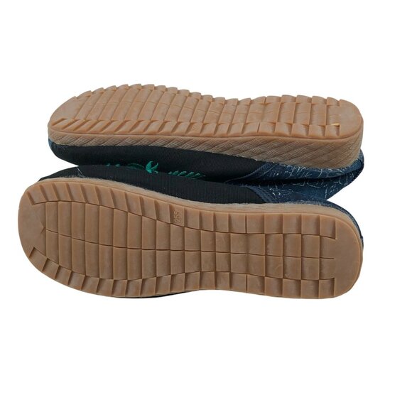 Womens Wedge Heels Canvas Floral Embroidered Ankle Strap Navy Blue 255 US 8.5 - Picture 4 of 5